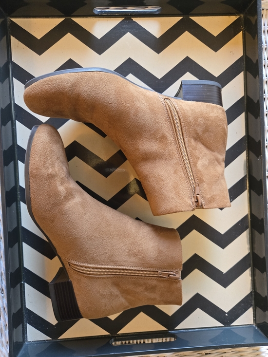 Time and Tru Shoes - Women’s Tan Faux Suede Ankle Boots with Side Zip